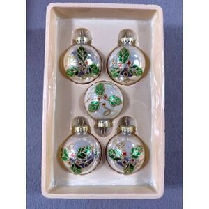 Vintage Glass Christmas Ornament Lot Holiday Style Gold Silver Holly Boxed Sets